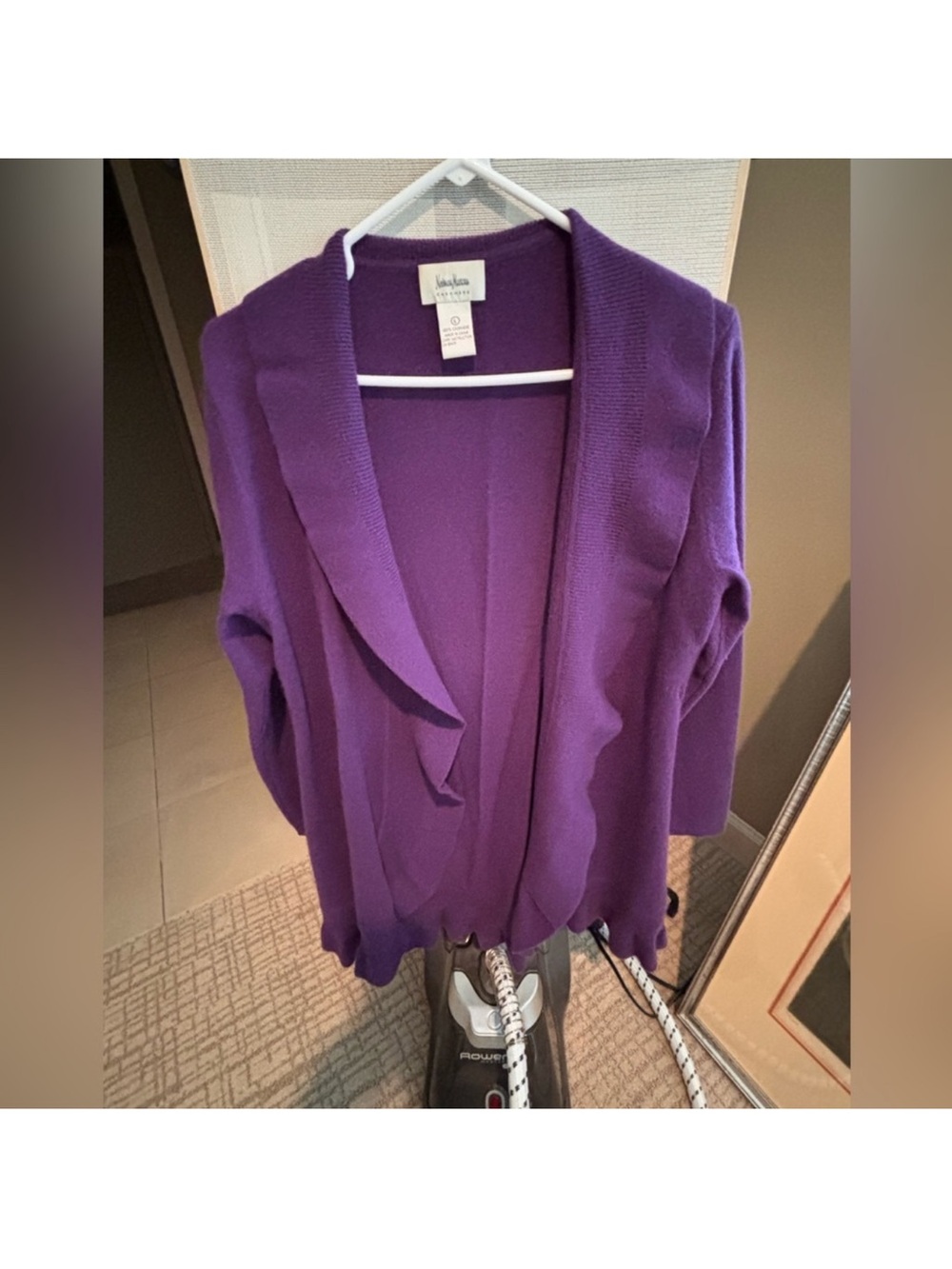 Neiman Marcus Purple Open-Front Shawl Collar Cardigan